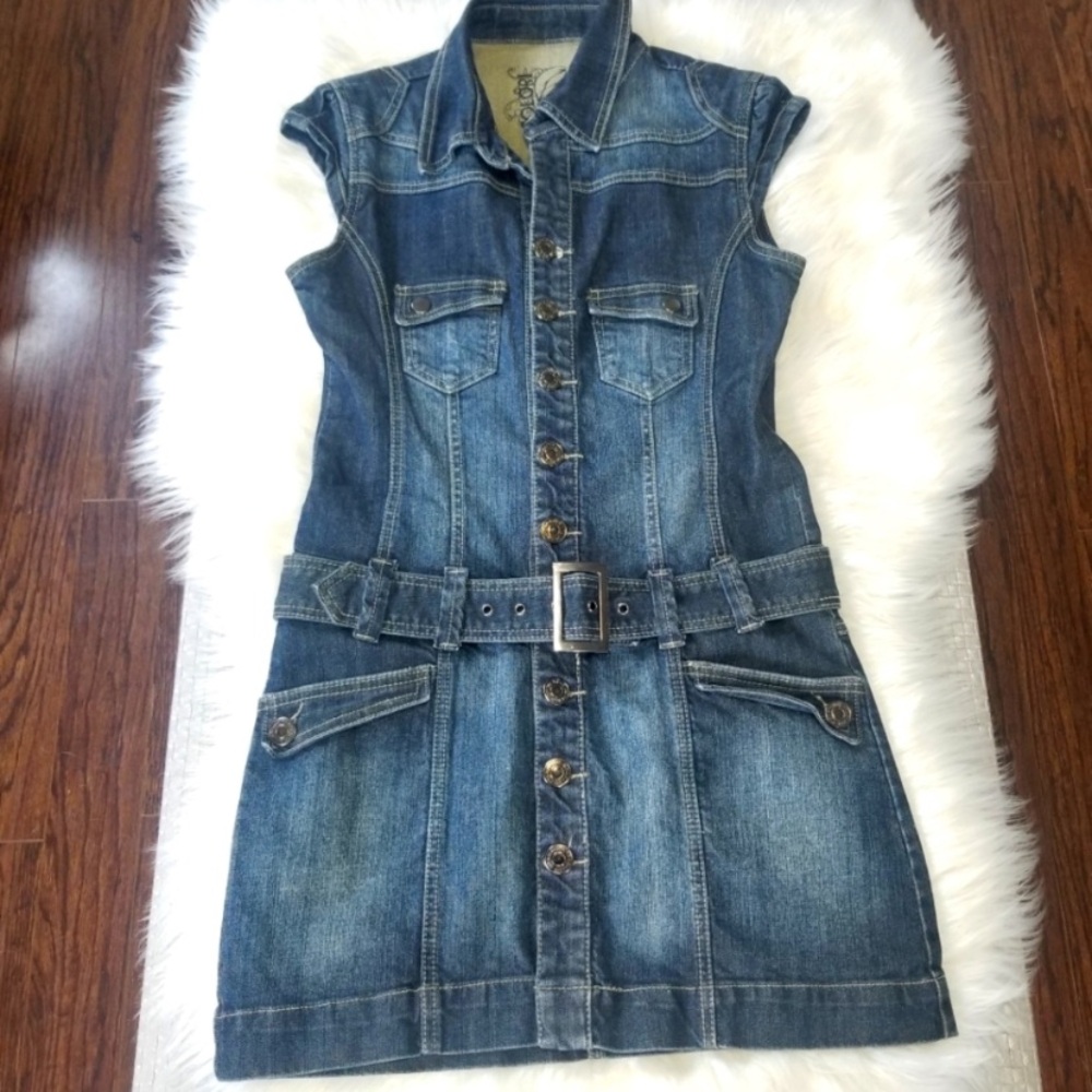 Denim Sleeveless Belted Dress